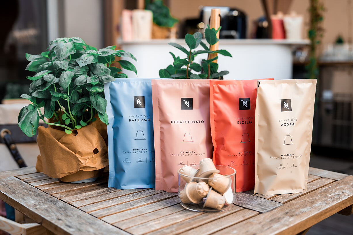 Die HOME COMPOSTABLE Collection umfasst vier Kaffees: Ispirazione PALERMO, DECAFFEINATO, Ispirazione SICILIA und Ispirazione AOSTA