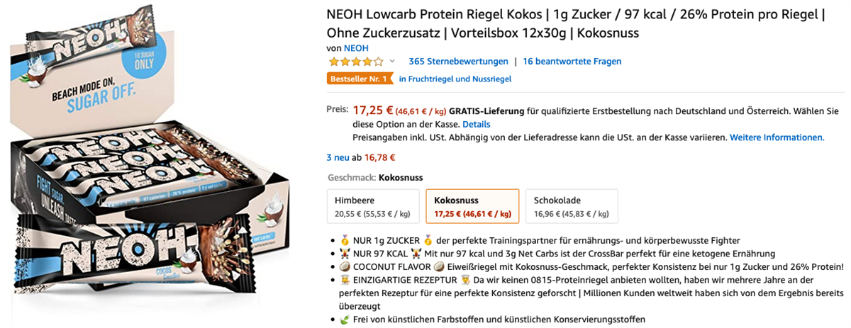 Bestseller auf Amazon - Kategorie Fruchtriegel und Nussriegel