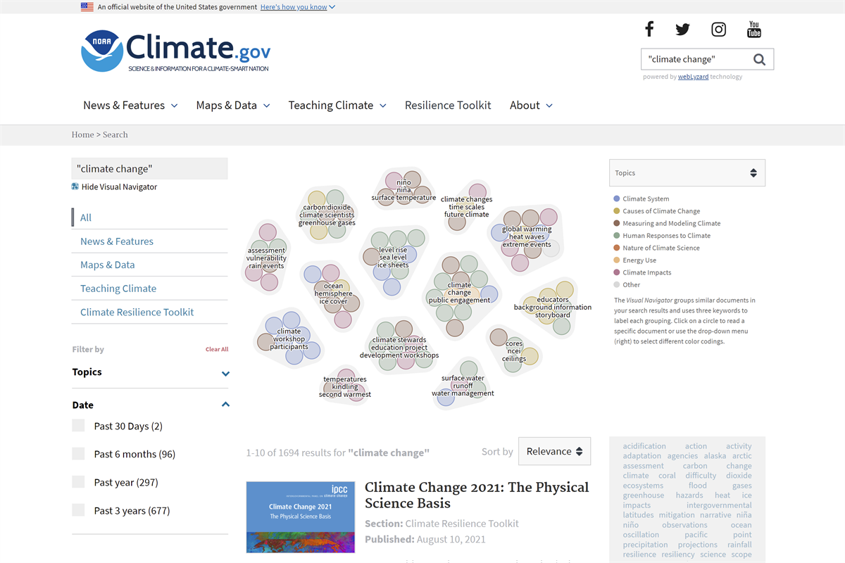 Visueller Navigator der Plattform Climate.gov